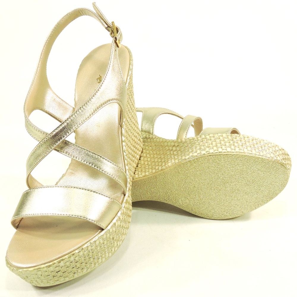 LUIGI TRAINI🇮🇹GOLD LEATHER PLATFORM SANDALS - Picture 6 of 7
